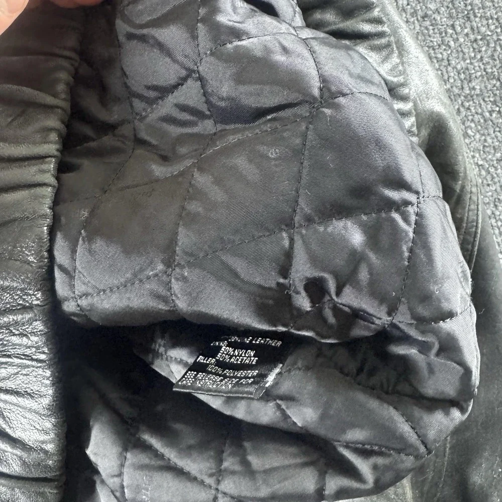 Pierre Cardin Jacket Mens XL Black Leather Bomber Full Zip Lined Insulated
